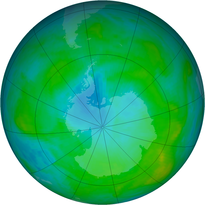 Antarctic ozone map for 31 January 1989